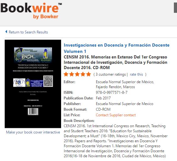 CENSM 2016 ha sido satisfactoriamente Indexado en: BOOKWIRE de Bowker mediante ISBN.org   Consulta la indexación ONLINE